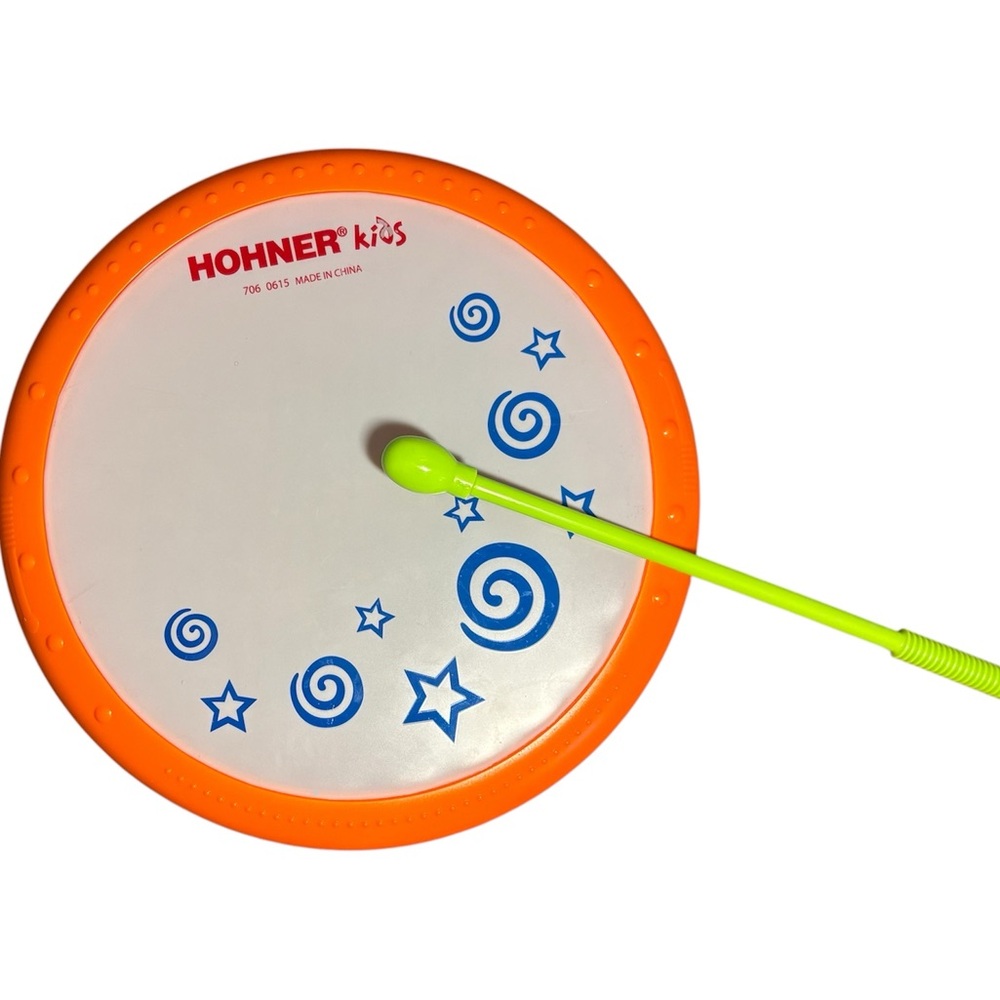 Hohner Kids Hand Drum 8” Orange Blue with Green Mallet Musical Toy Instrument - Picture 2 of 3